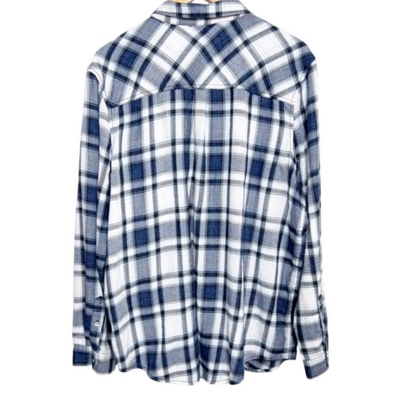 Calvin Klein Plaid Long Sleeve Button Down Classic Blue Grey Oversized Flannel - Picture 12 of 16